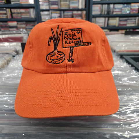 Fresh Produce Records Onion Dude Hat 6 Panel Dad Cap - Orange w/ Black Stitching