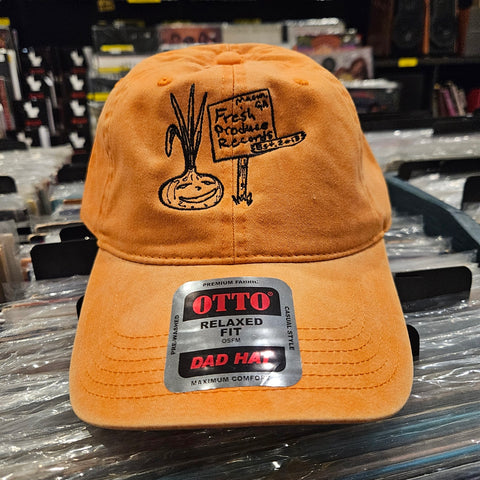 Fresh Produce Records Onion Dude Hat 6 Panel Dad Cap - Orange w/ Black Stitching