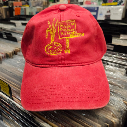 Fresh Produce Records Onion Dude Hat 6 Panel Dad Cap - Red w Yellow Stitching