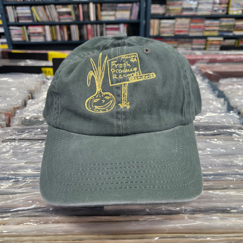 Fresh Produce Records Onion Dude Hat 6 Panel Dad Cap - Green With Yellow Stitching
