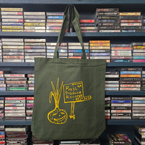 Fresh Produce Records - Record Tote Bag - Onion Dude - Green w/ Yellow Print