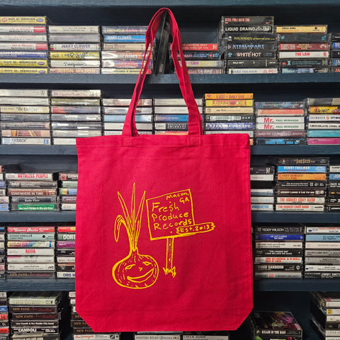 Fresh Produce Records - Record Tote Bag - Onion Dude - Red with Yellow Print