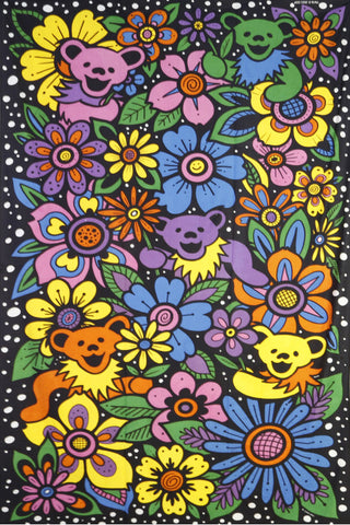 3D Grateful Dead Flower Bears Mini Tapestry 30x45 - Art by Ben Corn 72824