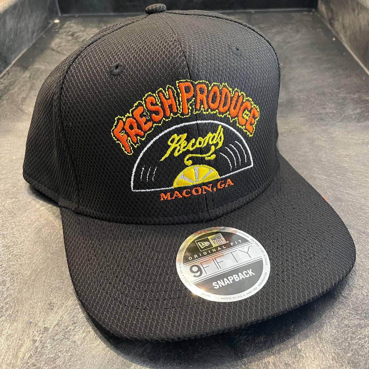 Fresh Produce Records Black 9Fifty New Era Flat Bill Hat (Full Color E ...