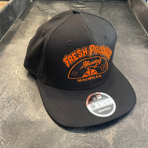 Fresh Produce Records Black 9Fifty New Era Flat Bill Hat (Orange Embroidery)
